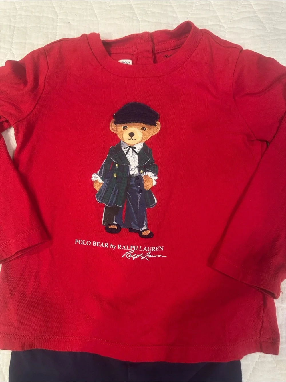 Ralph Lauren Red Bear Graphic Long Sleeve Top with Navy Leggings